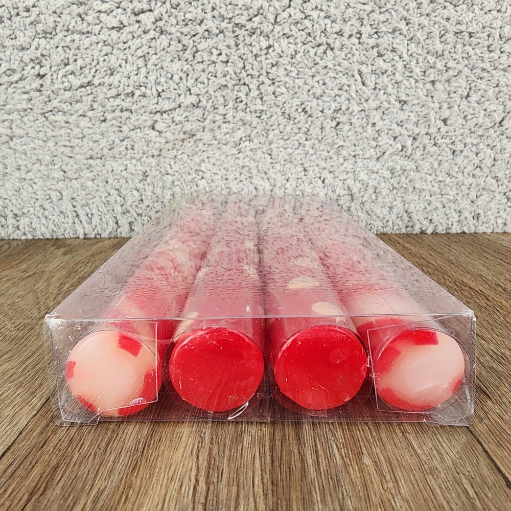 Pier 1 Imports Red and White Striped Polka Dot Taper Candles Set of 4 - Picture 5 of 8